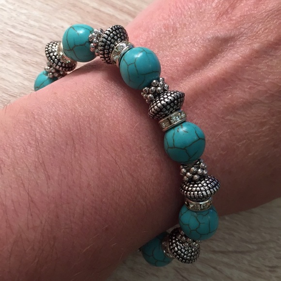 T&J Designs Simulated turquoise and crystal stretchy bracelet (Large). NWT - Picture 6 of 7